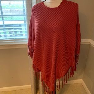 Chico’s Rust Poncho Sweater Fringe with Matching Shirt EUC‎